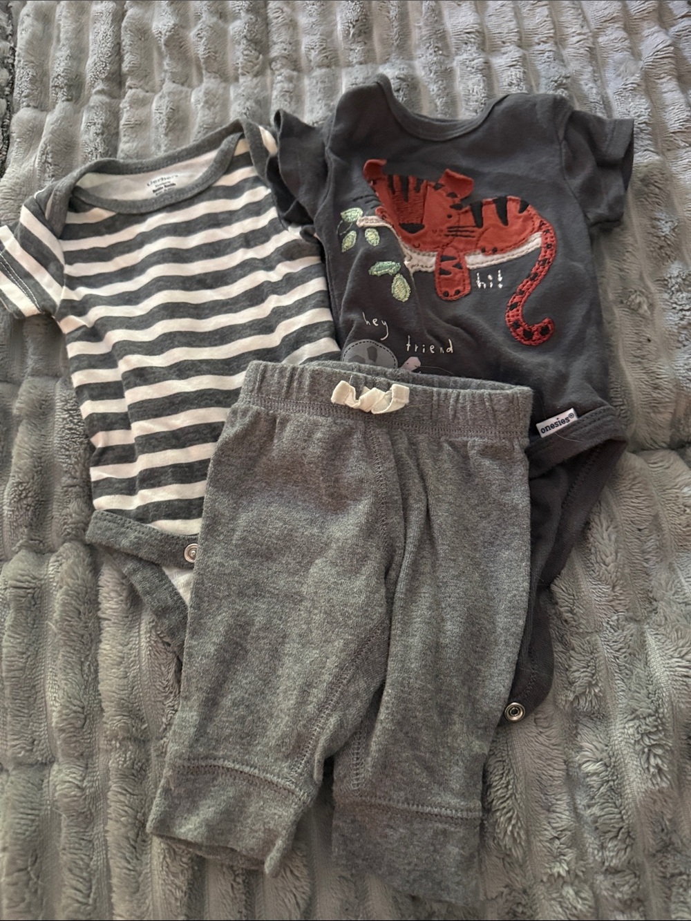 Gerber Gray Striped and Tiger One-Piece Set